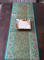 Mughal Bloom Brocade Traditional Festive Green Table Runner 14"x60"