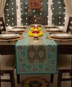Mughal Bloom Brocade Traditional Festive Green Table Runner 14"x60"