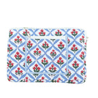 Mughal Meadow  Block Print Quilted  Cotton Laptop Sleeve with Front Pocket Blue 10"x15"