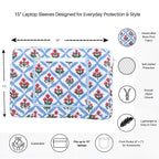 Mughal Meadow  Block Print Quilted  Cotton Laptop Sleeve with Front Pocket Blue 10"x15"