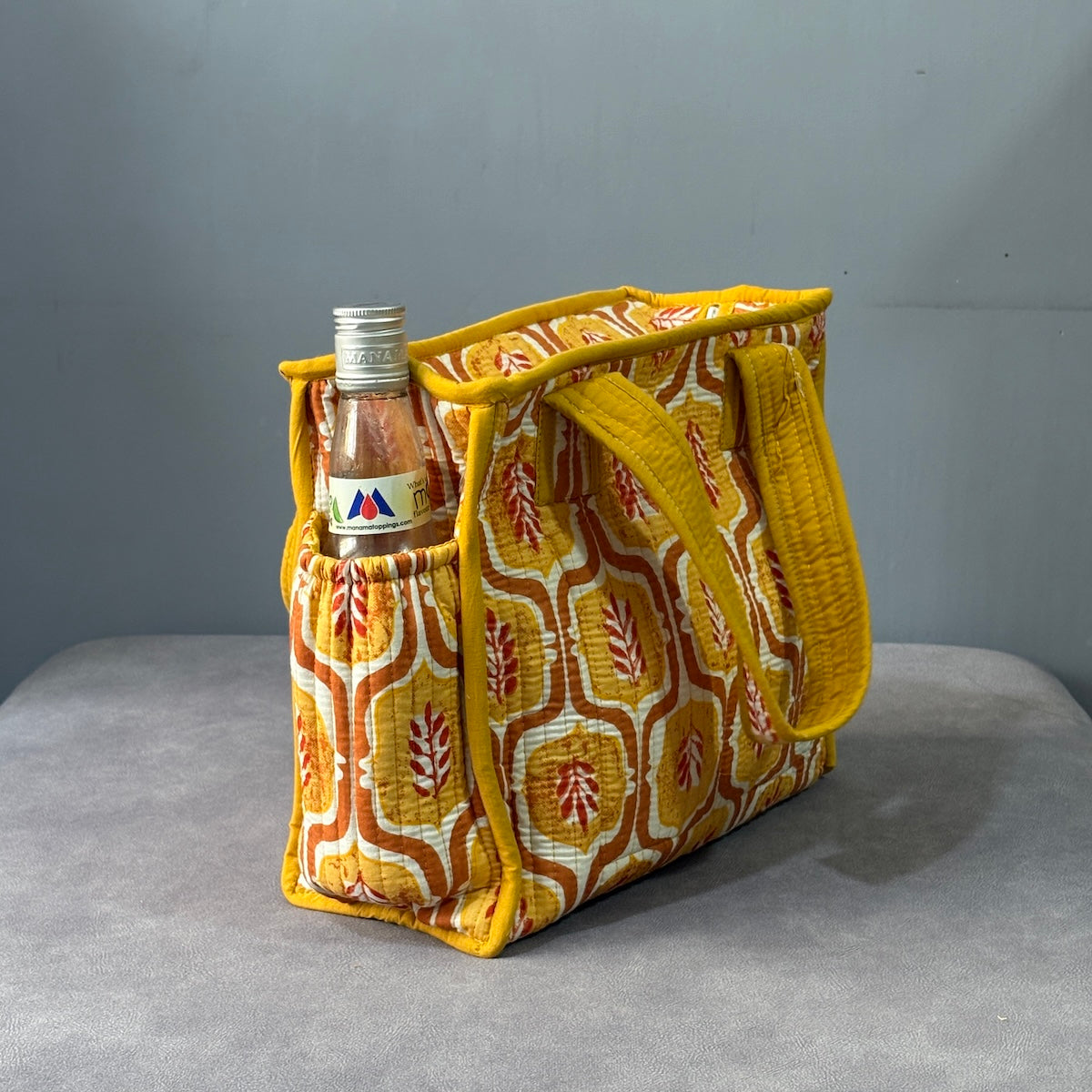 Mustard Leaf Quilted Cotton Lunch Bag