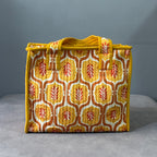 Mustard Leaf Quilted Cotton Lunch Bag size 12 x 12 inch