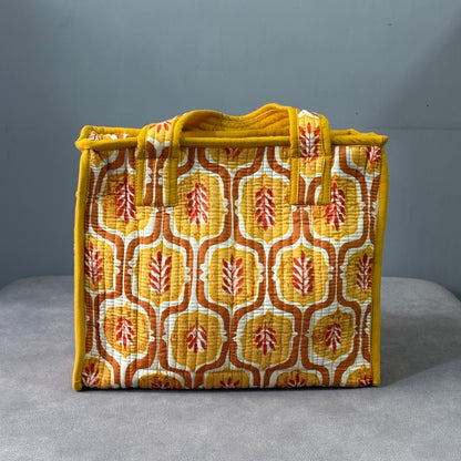 Mustard Leaf Quilted Cotton Lunch Bag