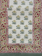 Neel Angan Jaal Jaipur - Hand Block - Printed - 100% Cotton -  Table Runner White-Sea Green 13" x 72"