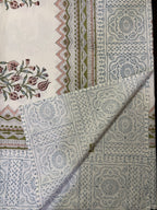Neel Jaal Vatika Jaipur - Hand Block - Printed - 100% Cotton -  Table Cover -6 Seater White-Blue 60" x 90"