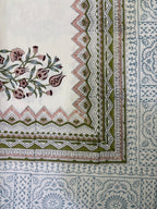 Neel Jaal Vatika Jaipur - Hand Block - Printed - 100% Cotton -  Table Cover -6 Seater White-Blue 60" x 90"