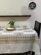 Neel Jaal Vatika Jaipur - Hand Block - Printed - 100% Cotton -  Table Cover -6 Seater White-Blue 60" x 90"