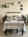 Neel Jaal Vatika Jaipur - Hand Block - Printed - 100% Cotton -  Table Cover -6 Seater White-Blue 60" x 90"