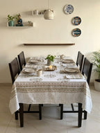 Neel Jaal Vatika Jaipur - Hand Block - Printed - 100% Cotton -  Table Cover -6 Seater White-Blue 60" x 90"