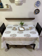Neel Jaal Vatika Jaipur - Hand Block - Printed - 100% Cotton -  Table Cover -6 Seater White-Blue 60" x 90"