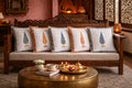 Jaipur Block Leaf Printed Quilted Cotton Cushion Cover Orange Blue Set of 5 16 x 16 inch
