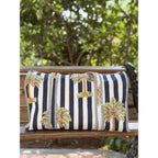 Palm Stripes  Block Print Quilted  Cotton Weekender Duffle Bag with Sling Belt Dark Blue 18'x18"