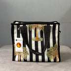 Palm Stripes Quilted Cotton Lunch Bag size 12 x 12 inch