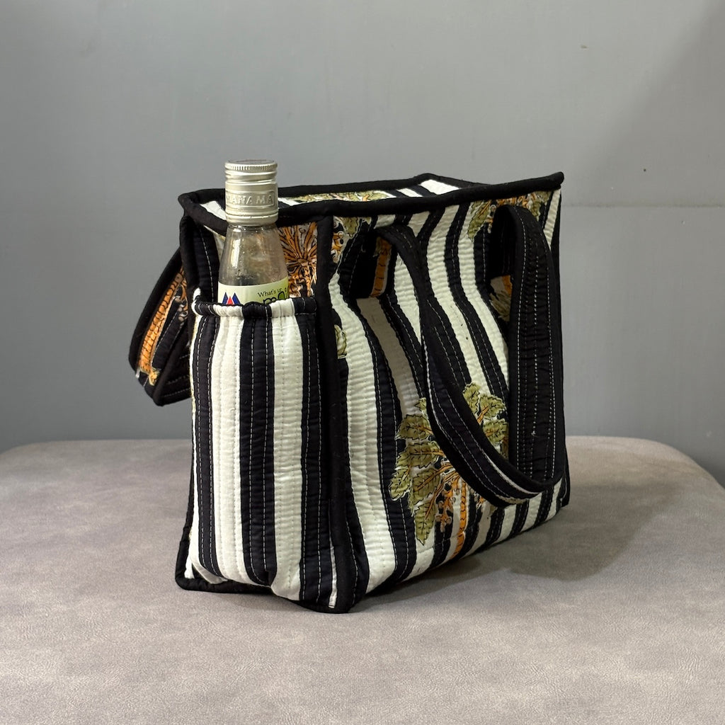 Palm Stripes Quilted Cotton Lunch Bag size 12 x 12 inch