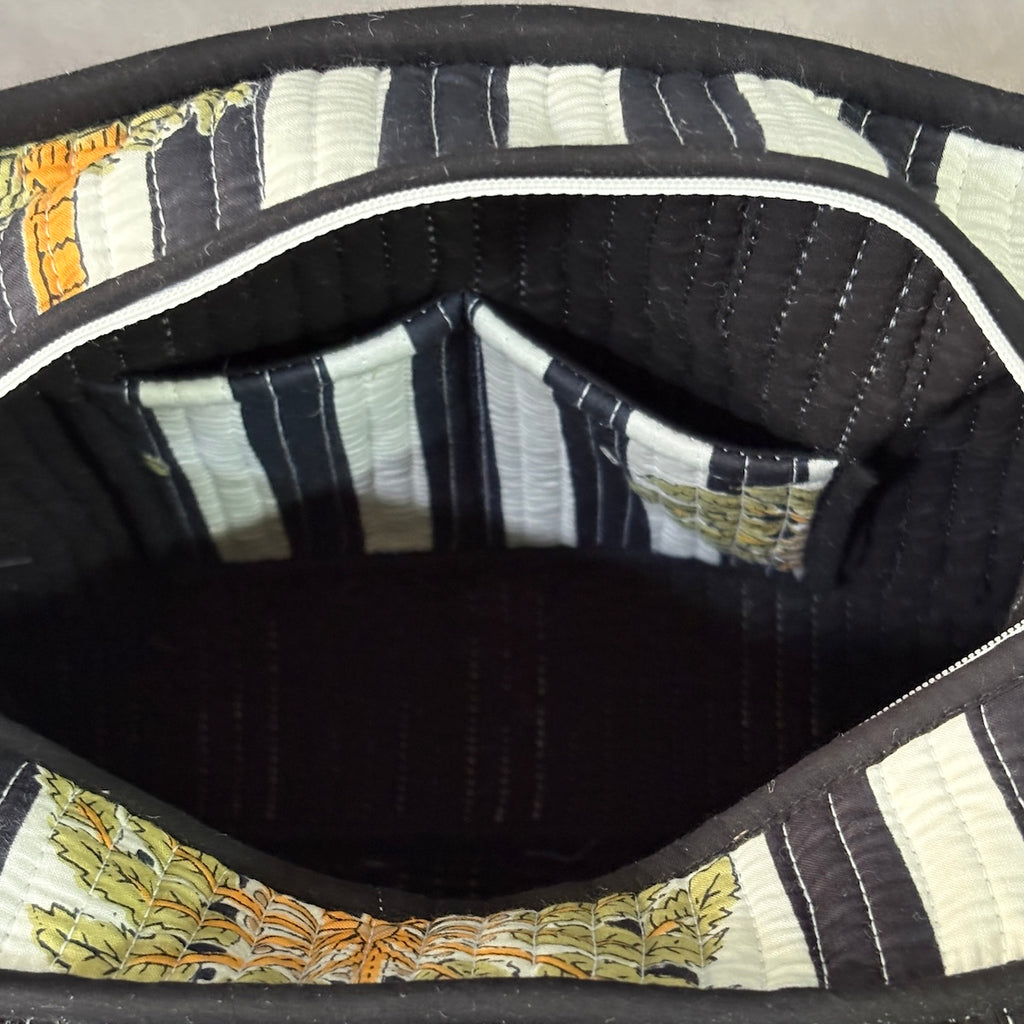 Palm Stripes Quilted Cotton Lunch Bag size 12 x 12 inch