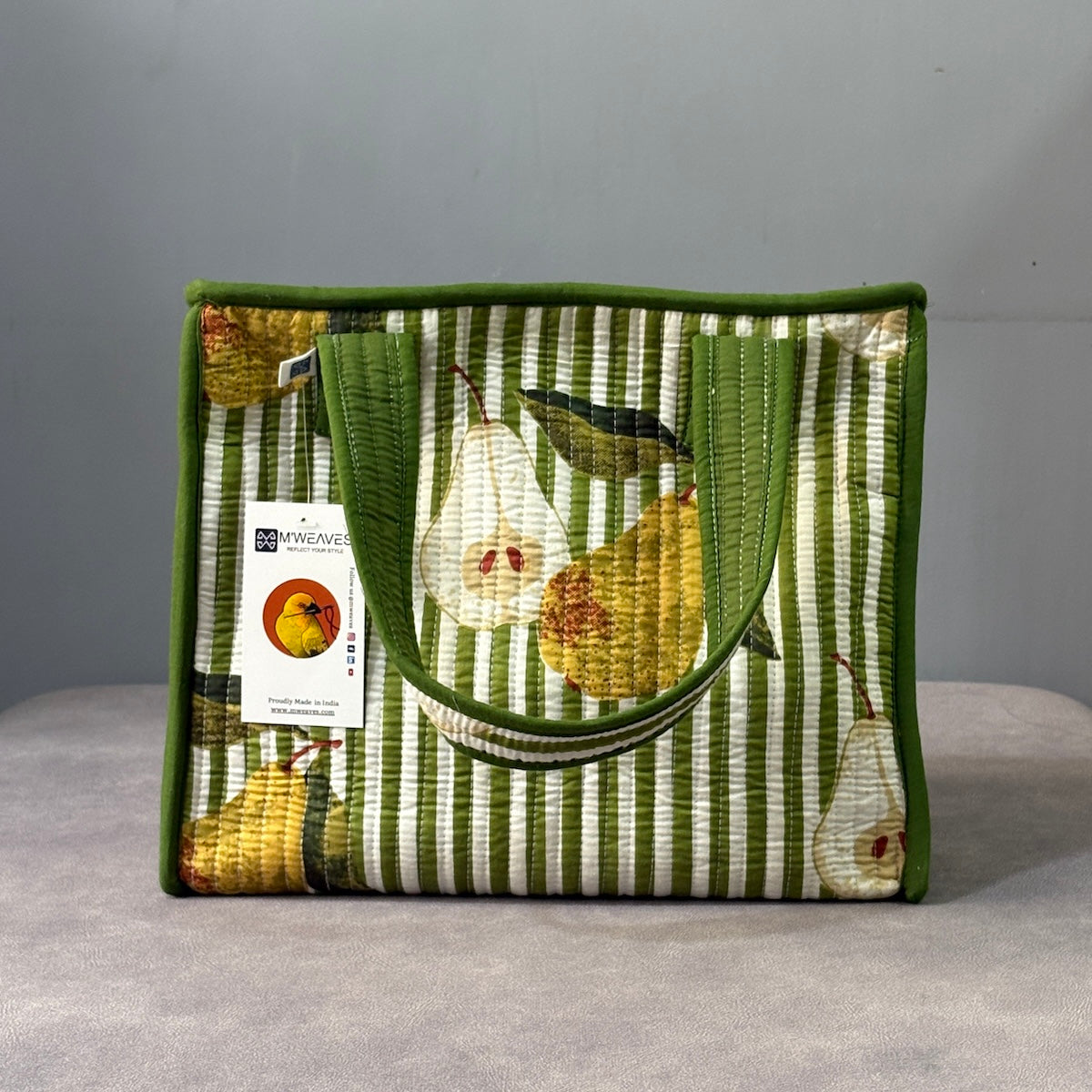 Pear Stripes Quilted Cotton Lunch Bag