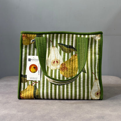 Pear Stripes Quilted Cotton Lunch Bag