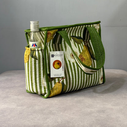 Pear Stripes Quilted Cotton Lunch Bag