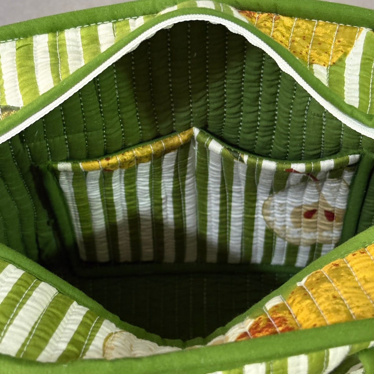 Pear Stripes Quilted Cotton Lunch Bag