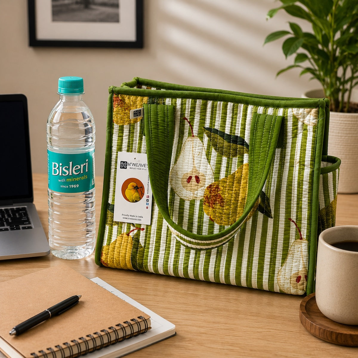 Pear Stripes Quilted Cotton Lunch Bag