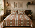 Phool Baari Jaipur-Block Printed- 100% Cotton -  Bed Cover-Quilt-King Size White-Rust 90"x108"