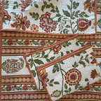 Phool Baari Jaipur-Block Printed- 100% Cotton -  Bed Cover-Quilt-King Size White-Rust 90"x108"