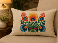 Classic Polaska Floral Printed Offwhite Polyester Lumbar Cushion Cover with filler 12 x 18 inch