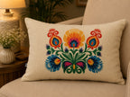 Classic Polaska Floral Printed Offwhite Polyester Lumbar Cushion Cover with filler 12 x 18 inch