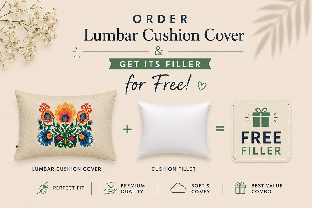 Classic Polaska Floral Printed Offwhite Polyester Lumbar Cushion Cover with filler 12 x 18 inch