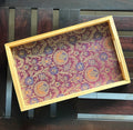 Handcrafted Traditional Festive Rajwada Resham Brocade Upcycled Fabric Wooden Rectangular Tray – 14" x 8.5"