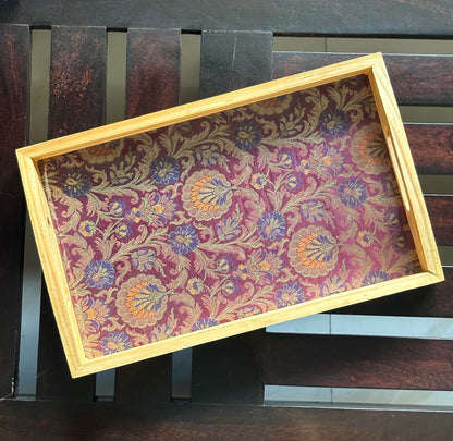 Rajwada Resham  Purple-Wine Banarasi Brocade & Dupion Silk Table Runner & Matching Tray Combo Set