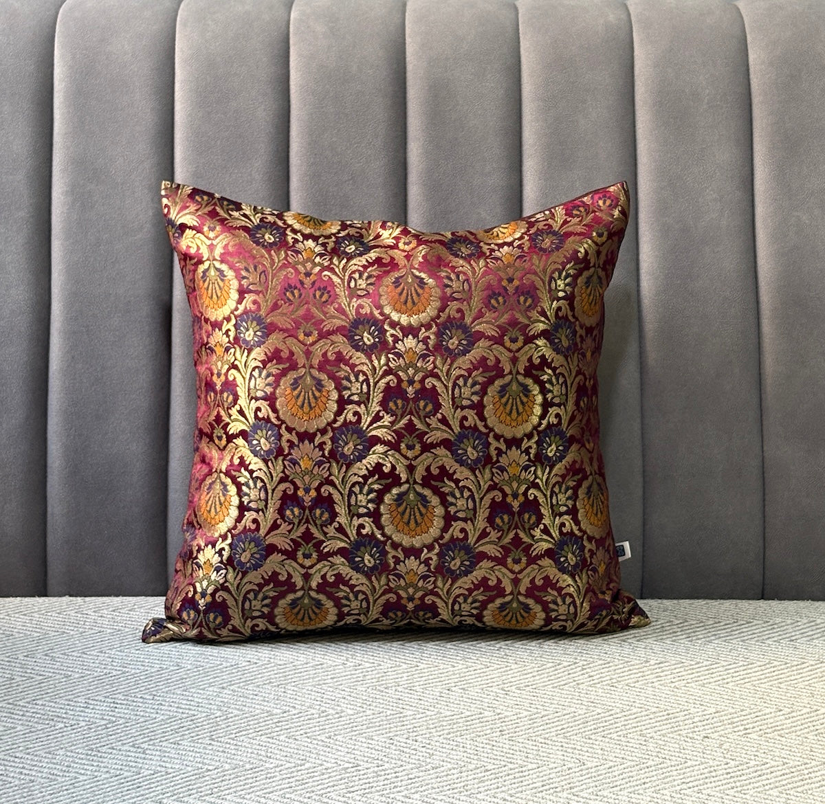 Rajwada Resham  Purple-Wine- Banarasi Brocade- Cushion Cover Set of 2- 16"x16"