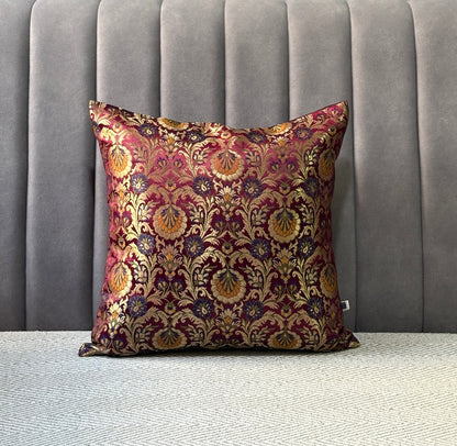 Rajwada Resham  Purple-Wine- Banarasi Brocade- Cushion Cover Set of 2- 16"x16"