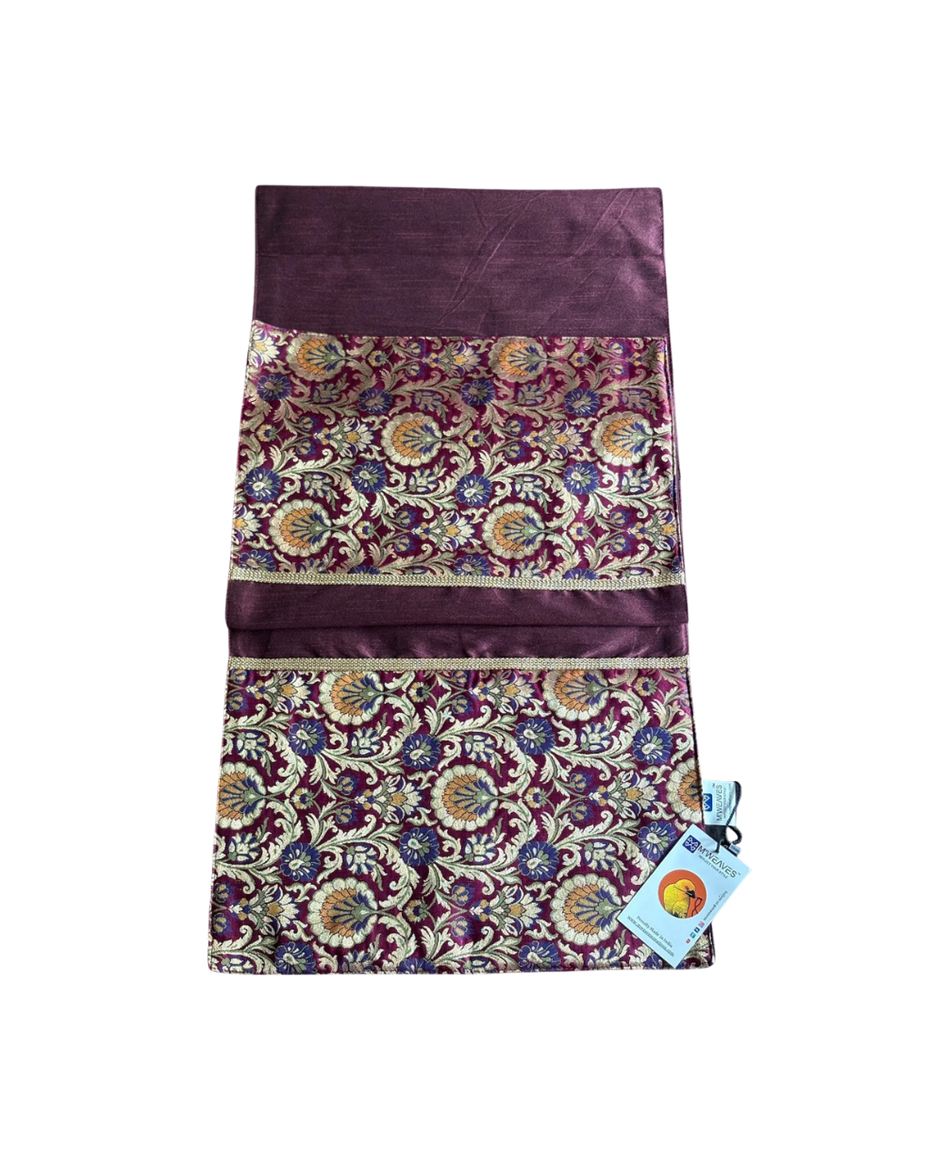 Rajwada Resham  Purple-Wine Banarasi Brocade & Dupion Silk Table Runner & Matching Tray Combo Set