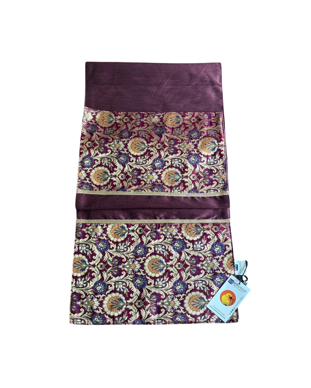 Rajwada Resham  Purple-Wine Banarasi Brocade & Dupion Silk Table Runner & Matching Tray Combo Set