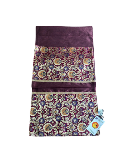 Rajwada Resham  Purple-Wine Banarasi Brocade & Dupion Silk Table Runner & Matching Tray Combo Set