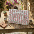 Rani Vines Block Print Quilted  Cotton Laptop Sleeve with Front Pocket Peach 10"x15"