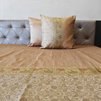Regal Gold Tanchui Beige Banarasi Brocade Bedcover & Cushion Cover Set