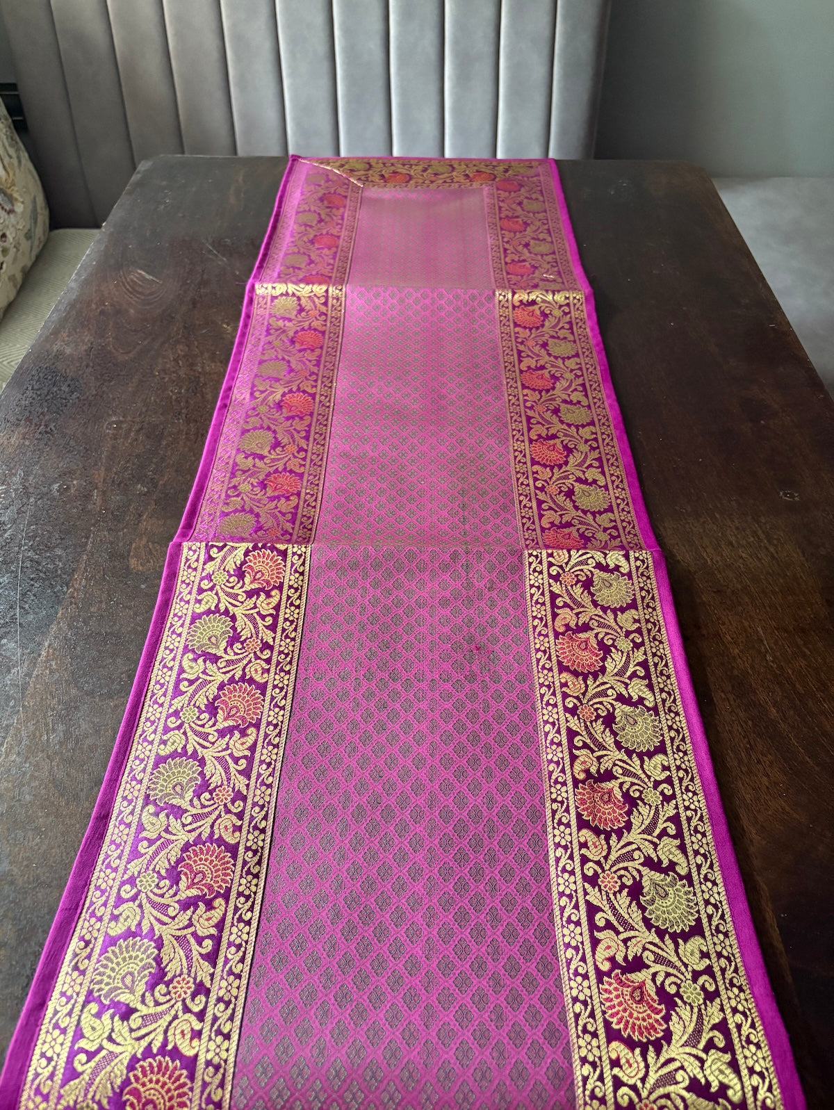 Royal Zari Traditional  Festive Brocade Purple Table Runner 14"x60"