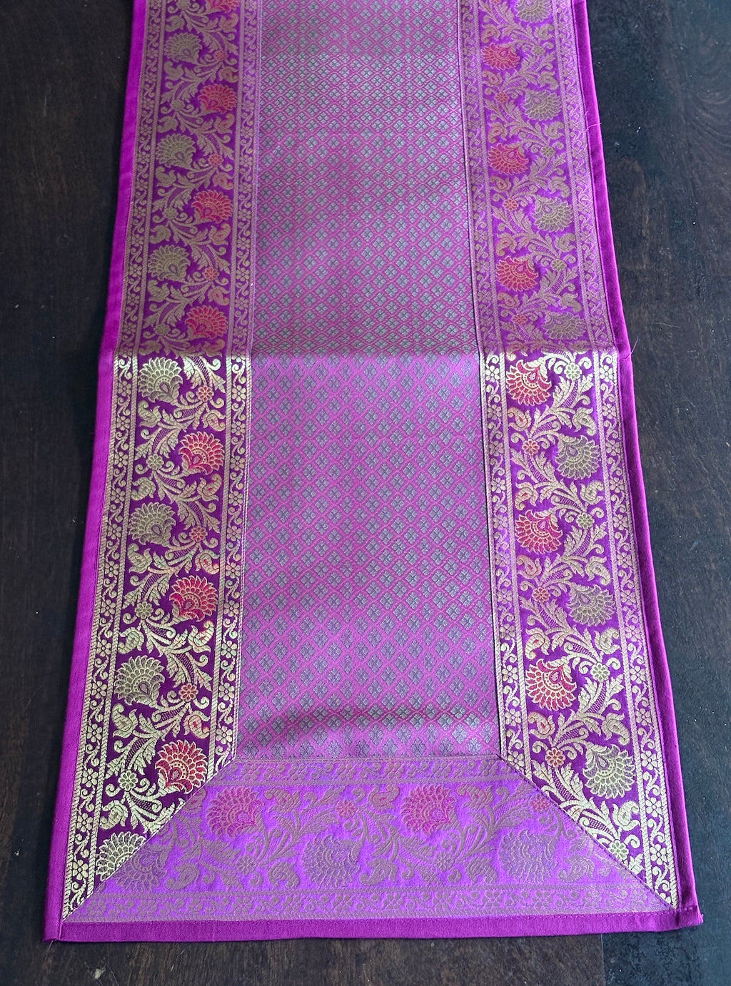 Royal Zari Traditional  Festive Brocade Purple Table Runner 14"x60"