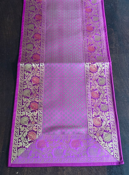 Royal Zari Traditional  Festive Brocade Purple Table Runner 14"x60"