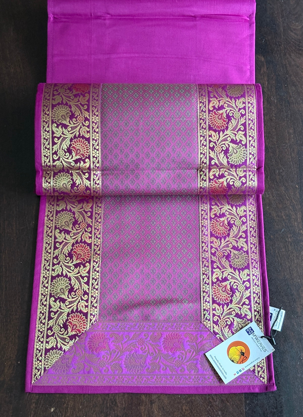 Royal Zari Traditional  Festive Brocade Purple Table Runner 14"x60"