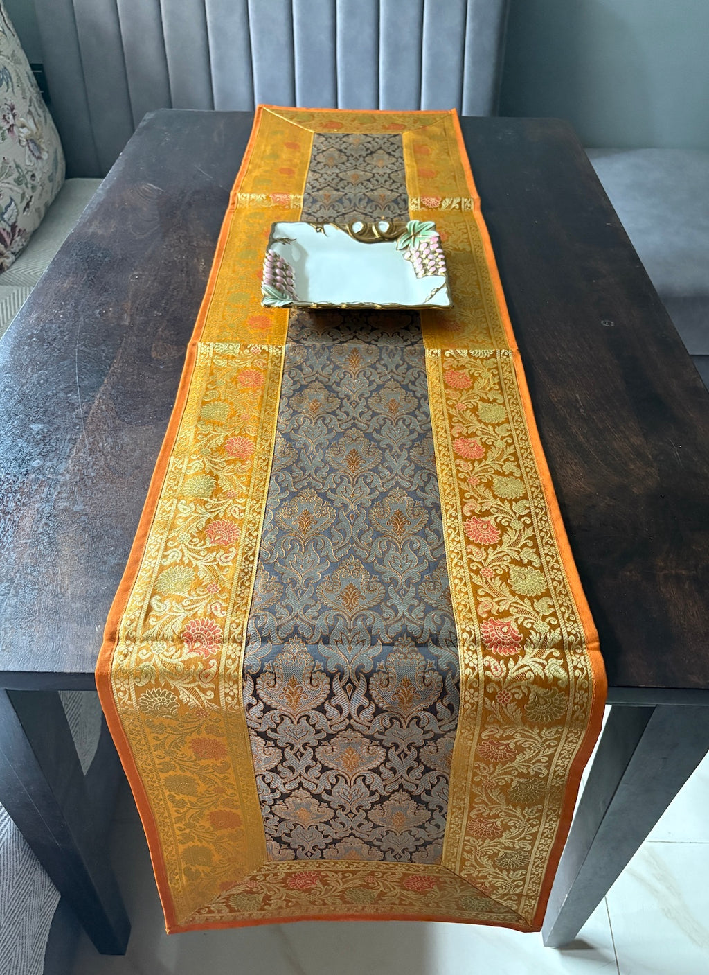 Swarna Traditional Festive Brocade Yellow Table Runner 14"x60"