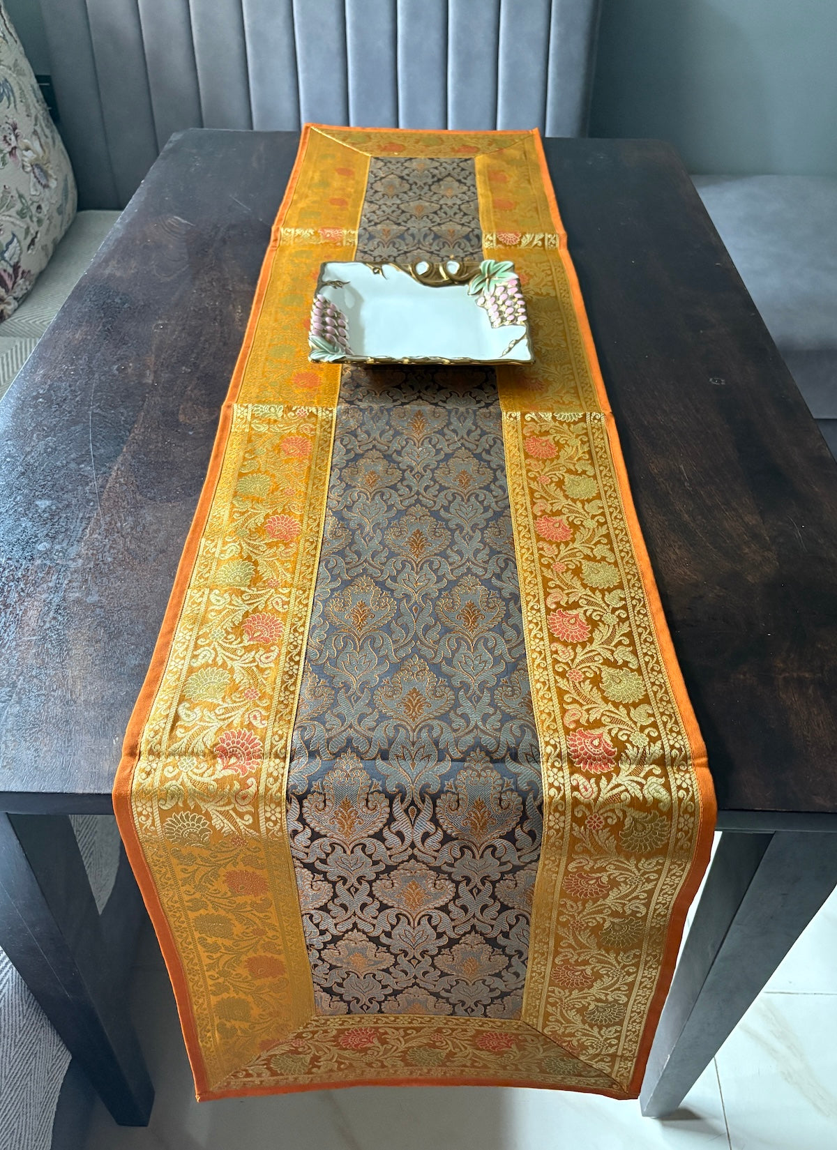 Swarna Traditional Festive Brocade Yellow Table Runner 14"x60"