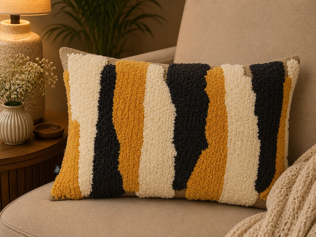 Boho Tufted Abstract Embroidered Multicolour Cotton Lumbar Cushion Cover with filler 12 x 18 inch