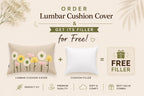 Handcrafted Decorative Floral Embroidered Beige Cotton Lumbar Cushion Cover with filler 12 x 20 inch