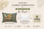 Handcrafted Decorative Chirpy Bird Embroidered Blue_Green Cotton Lumbar Cushion Cover with filler 12 x 18 inch