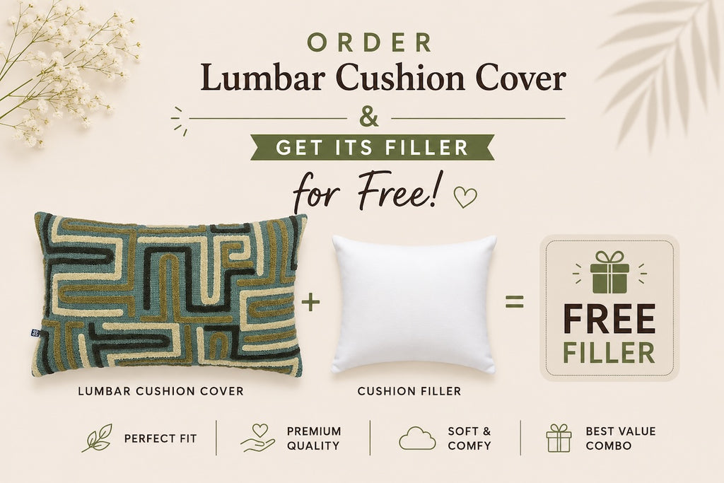 Boho Tufted Darwin Embroidered Blue_Green Cotton Lumbar Cushion Cover with filler 12 x 20 inch