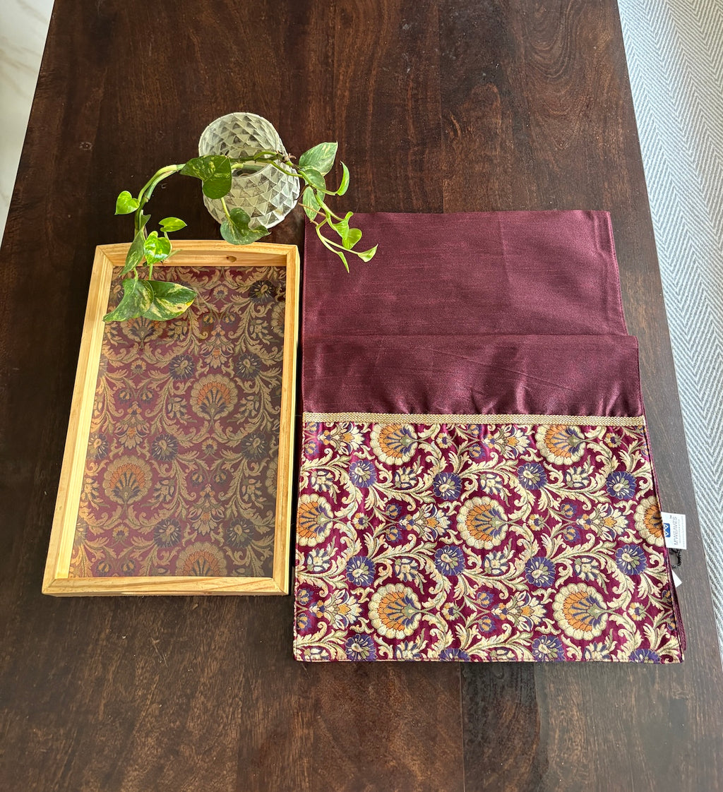 Rajwada Resham Brocade Traditional Festive Purple Wine Table Runner 14"x60"