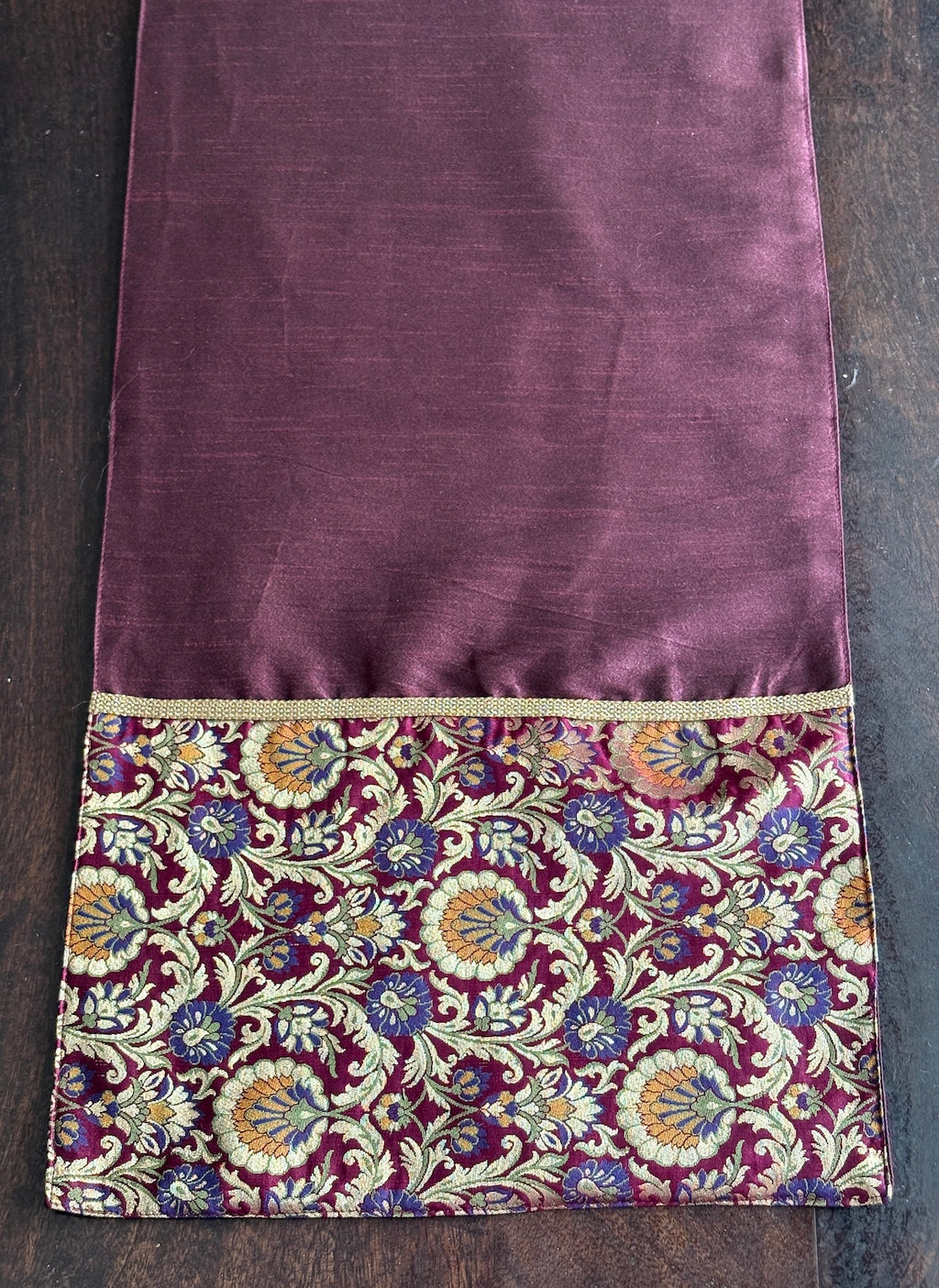Rajwada Resham Brocade Traditional Festive Purple Wine Table Runner 14"x60"